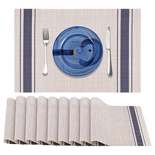 Conjunto de 10 tapetes de mesa de vinil trançado Awpeye Placemats, resistente ao calor, lavável