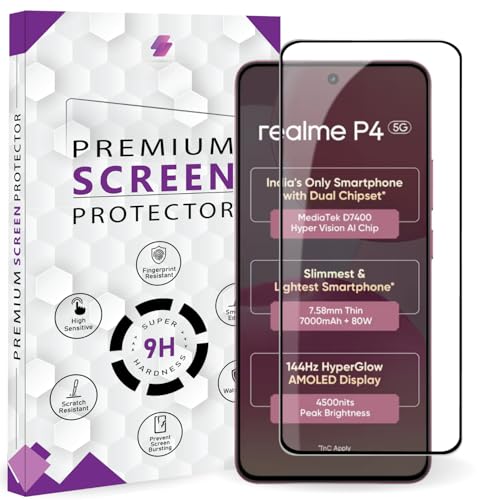 Image of Premium Tempered Glass Screen Protector Guard For Realme P4 5G (6.77 Inch, Pack of 1) | Edge to Edge Coverage With Easy to installation kit