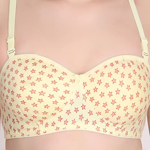 Image of Printed Half Cup Padded Bra - Made of Pure Cotton Full Coverage Non Wired Seamless Pushup Soft Cup for T-Shirt Saree Dress Sports Garment for Daily Use Everyday