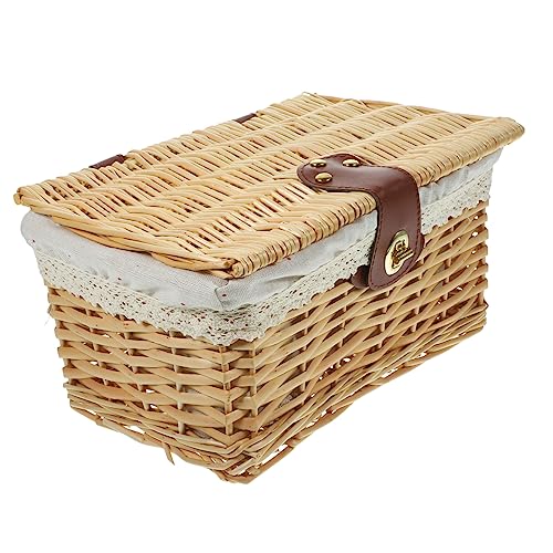 Happyyami Woven Storage Basket with Lid Lightweight and Organizing Box for Books Magazines and Items for Home Office and Closet Storage