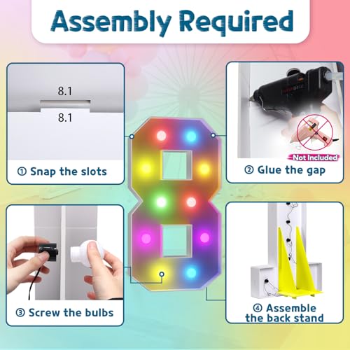Image of Imprsv Colorful 4FT Marquee Numbers 8, 18 Colors Large Light up Numbers | RGB with Remote, Birthday Party Decorations Anniversary Wedding Decorations Assembly Required 23 Pcs Accessory Set