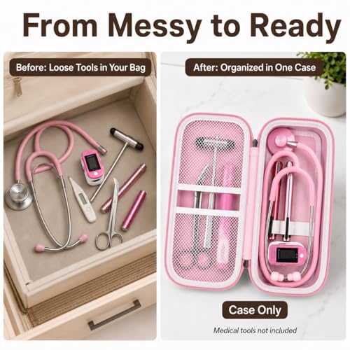 Image of ALKOO Stethoscope Case for 3M Littmann Classic III /Cardiology IV, PinkCheck | for MDF Acoustica Stethoscopes, for Nurses, Doctors, Nursing School Essentials, Students, Clinic, EMS, Travel, Hard Bag Only