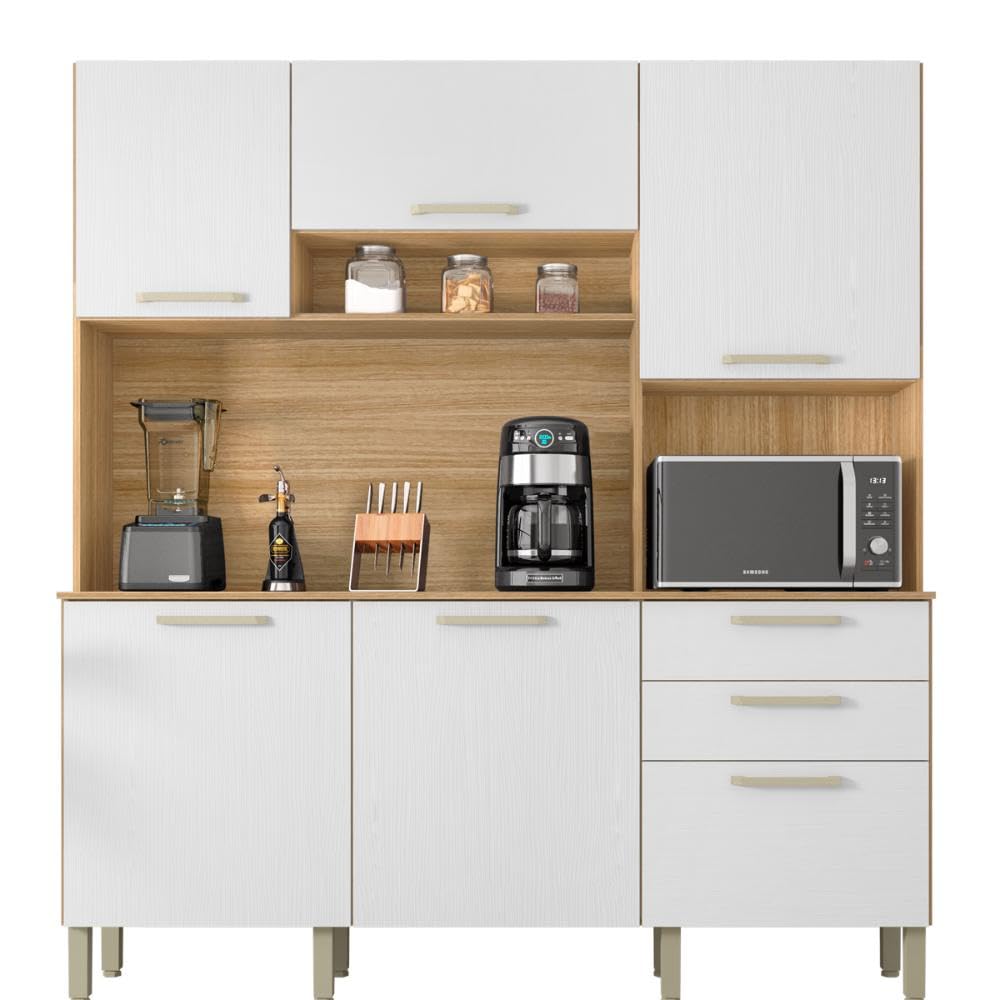 Buffet de Cuisine 6 Portes 2 Tiroirs Chêne et Blanc L 180.2 H 198 P 38.8 cm