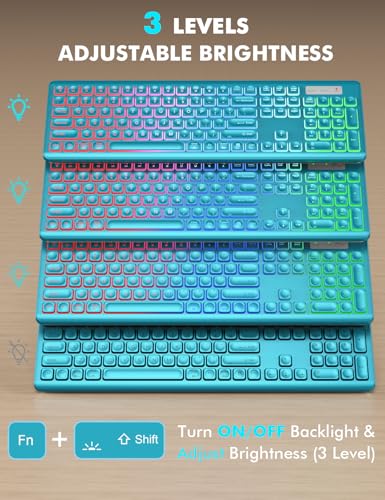 Image of Wireless Keyboard and Mouse Combo, RGB Backlit, Rechargeable & Light Up Letters, Full-Size, Soft Typing, Sleep Mode, 2.4GHz Quiet Keyboard Set for Mac, Windows, Laptop, PC, Trueque (Metallic Blue)
