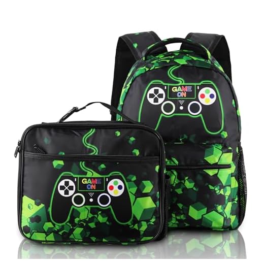 Game Backpack with Lunch Box, Gaming Backpack Set for Boys, Video Game Daypack 17-inch Gift for Game Lovers