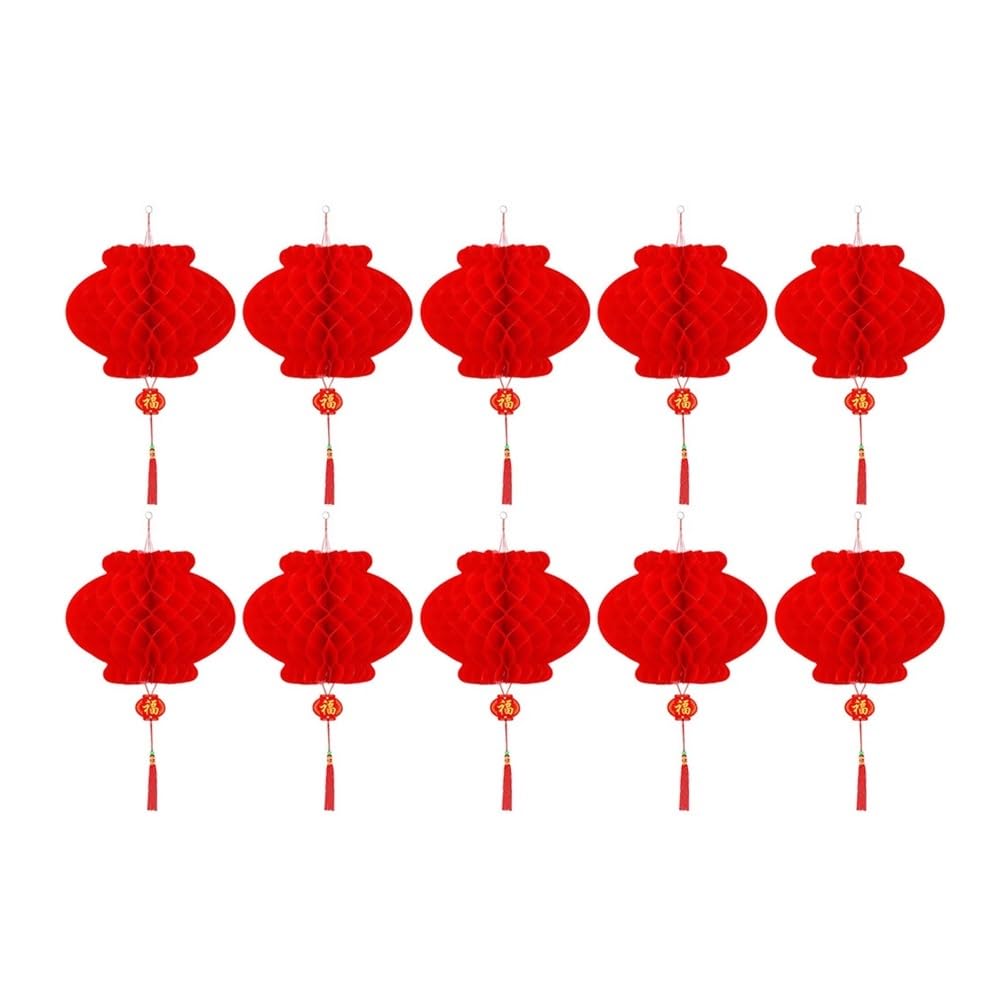 10Pcs Traditional Plastic Red Paper Honeycomb Lantern Reusable Spring Festival Pendant New Year Home Wall Hanging Decor