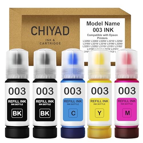 Image of 003 Ink Compatible for Epson L3250, L3260, L5290, L3210, L3256, L3150, L3215, L3216, L5190, L3200, L3251, L3252, L3110, L3151, L3152, L3156, L3211, L3212 Printer (003 + Black Ink Set)