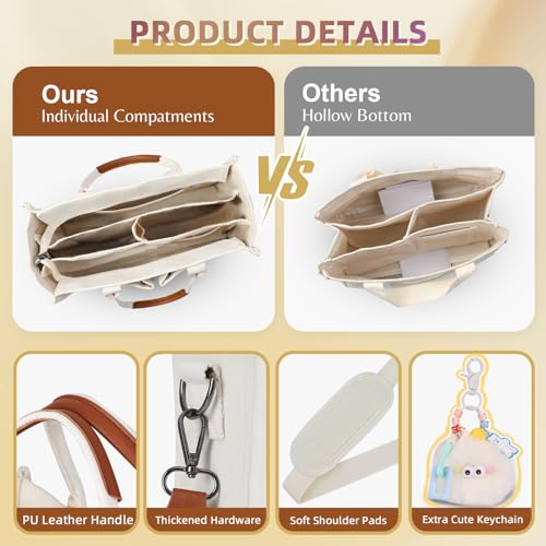 Canvas Tote Bag Purse for Women with Zipper Closure, Individual Compartments & Bottom Support3