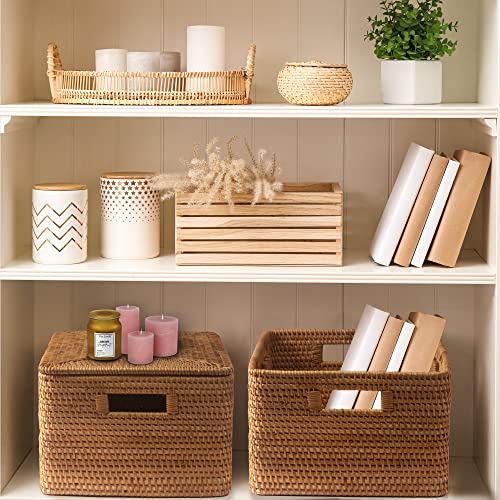 Gaiamade Handwoven Rattan Basket With Lid, Natural Wicker Storage Basket With Detachable Divider For Organizing, Large Wicker Basket With Lid For Storage And Decoration #TOP2