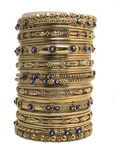 Houghton Mifflin Shop One Twenty Gold Cobalt Blue Set of 36 Bangle Set