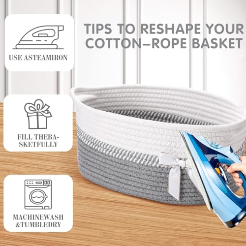 Image of Colingmill 1 Set Woven Basket for Gift Empty with Cellophane Wrap Set 14 x 10 x 5.5 Inch, Medium Decorative Gift Basket Empty to Fill, Cotton Rope Storage Box Decor (Gray White)