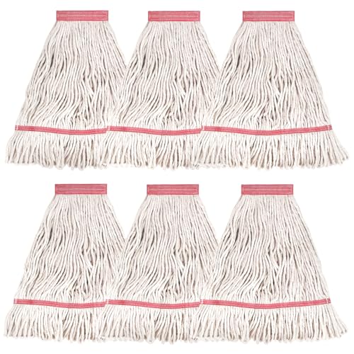 Image of MATTHEW CLEANING Heavy Duty Mop Head Commercial Replacement for General and Floor Cleaning, Wet Industrial Blue Cotton Looped End String Head Refill (Pack of 6) White