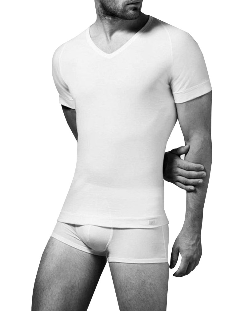 Camiseta Interior Hombre de Manga Corta con Cuello Pico -ZD -Algodón Egipcio