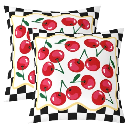 Housse de coussin 40x40 enfant fruits tropicaux patchwork rouge - 7