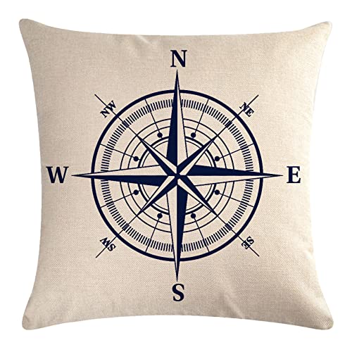 7COLORROOM Set of 4 Nautical Navy Blue Throw Pillow Covers Coastal Sailing Anchor/Compass Cushion Cover Coastal Beach House Decor Pillowcases 18”x18” for Sofa Couch Patio - Image 5