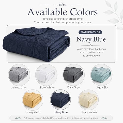 Image of HZ & HY Oversized Queen Bedspread, Stitched Paisley Quilt Set Queen Size, Lightweight Reversible Coverlet, Scalloped Edge - Deep Classic Look, 5 Piece, Polar Night