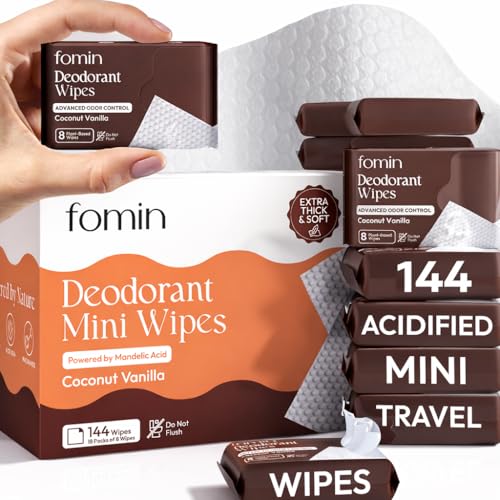 Image of FOMIN Acidified Mini Deodorant Travel Wipes - 144 Count Coconut Vanilla