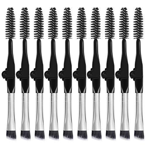 10Pcs Foldable Duo Angled Eyebrow Brush and Spoolie Brush Mascara Applicator Eyelash Separator Eyebrow Grooming Brush Tool