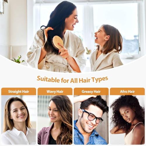 Image of Bamboo Hair Brush for Massaging Scalp, Hair Growth for Girls, Women, Natural Bamboo Bristles Detangling Wooden Paddle Hairbrush for Hair Care, Anti-Static (Bamboo Comb)