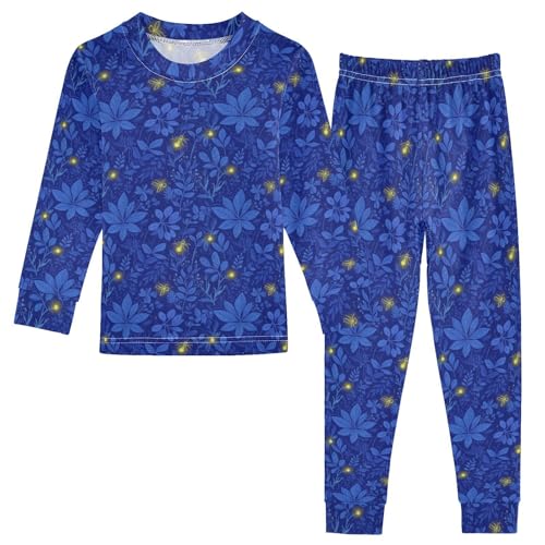 Pajama Sets Long Sleeve Blue Firefly Floral Pattern Soft Comfy Sleepwear 2 Piece PJS 3-8T
