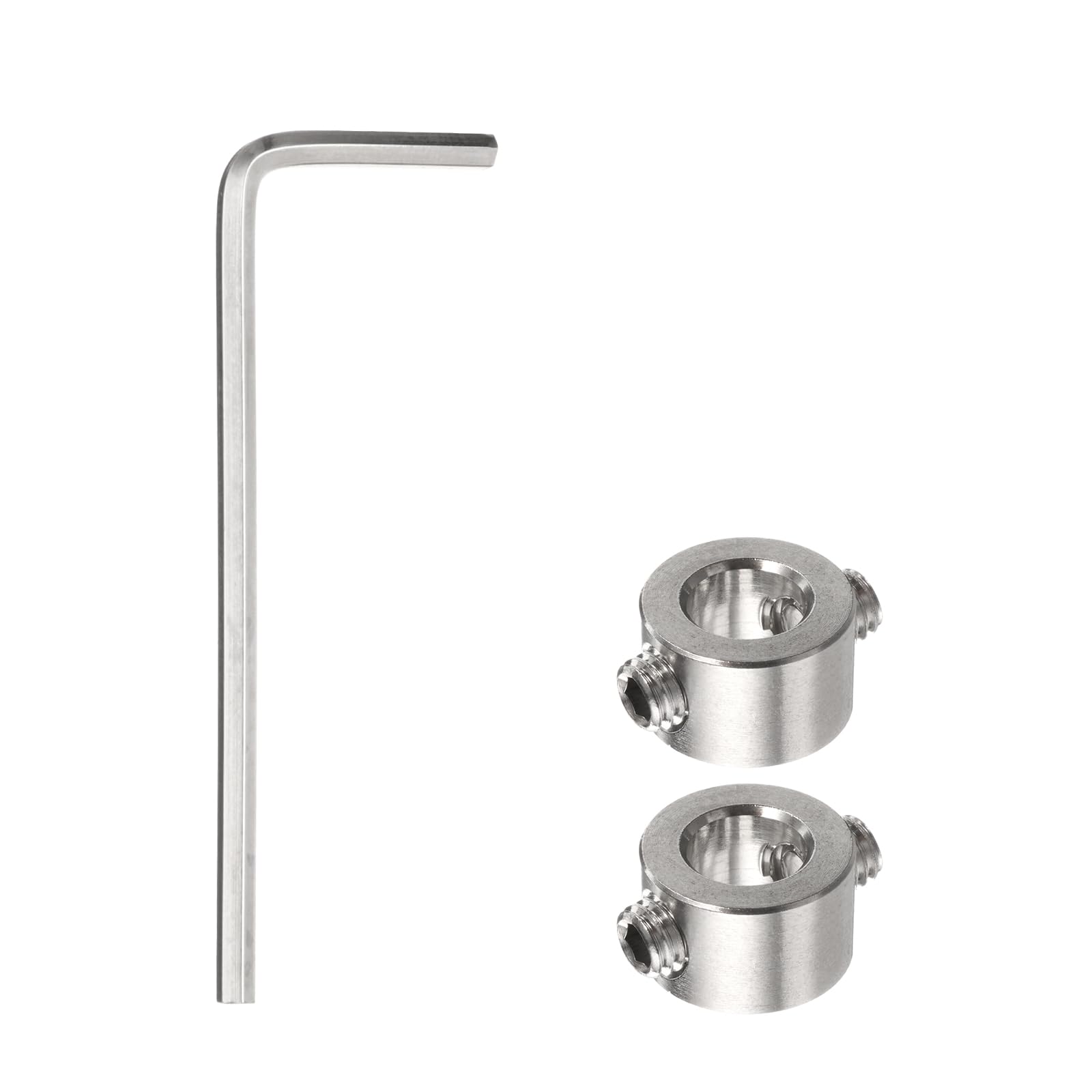 sourcing map 2pcs 8mm Drill Stop Collar Set Depth Stop, Adjustable Stainless Steel Drilling Limit Ring, Anodizing Surface Dowel Shaft Chuck Positioner with Hex Wrench, Silver