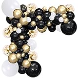 Black White Gold Balloon Garland Kit, 114Pcs Black and Gold Party Decorations, 4 Size Black Gold...