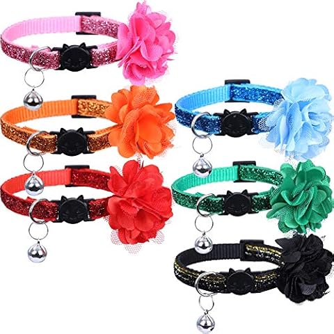 Lamphyface 6 Pack Cat Collar with Bell and Removable Flower Breakaway Adjustable for Cats Kitten Cover