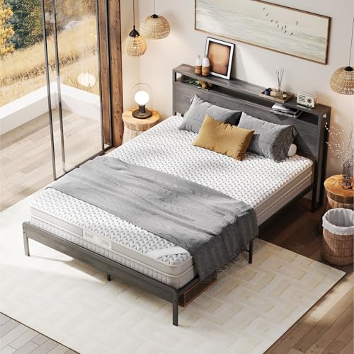 LIKIMIO-Queen-Bed-Frame-with-Headboard-Dark-Wood-Camas-Queen-with-Strong-Supports-Sturdy-Noise-Free-No-Box-Spring-Needed-Charcoal-Grey