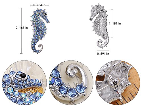 Alilang Aurora Borealis Crystal Rhinestone Seahorse Fish Convertible To Pendant Animal Brooch Pin, Blue #TOP4