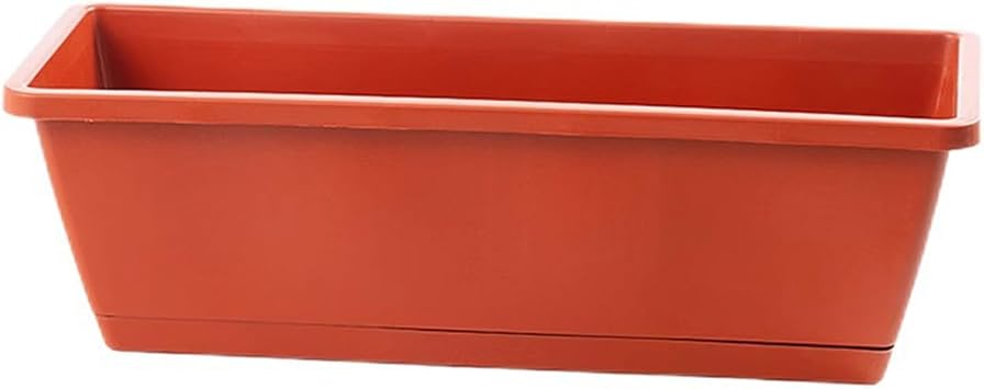 50cm Long Garden Trough Planter with Drip Tray, Grey Weatherproof Window Sill Plant Pot, Outdoor Balcony Box for Herbs Flowers Strawberries, Plastic Rectangular Planters for Outside Vermilion