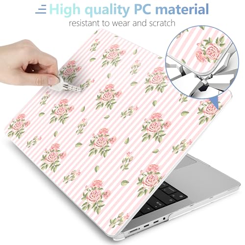Image of MEEgoodo Case for MacBook Pro 14 inch (M5 /M4 /M3 /M2 /M1) Pro /Max 2026 2025 2024 2023 2021, Case Fit Model A3427 /A3426 /A3434 /A3112 /A3401 /A3185 /A2918 /A2992 /A2779 /A2442, Pink Stripes&Roses