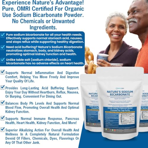 Image of Nature's Sodium Bicarbonate Organic Use Aluminum Free Baking Soda. No Chemical Pure Baking Soda Powder For Health & Wellness. Sodium Bicarbonate 1lb