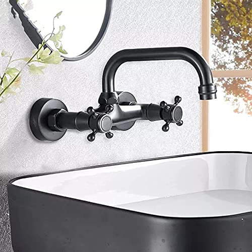 Robinet en laiton noir double poignée mélangeur rotatif 360 pour lavabo de salle de bain