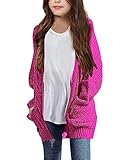 Girls Long Sleeve Cardigan Sweaters Open Front Cable Knit Chunky Cardigans Kids Oversized Cute Outerwear Coats Hot Pink