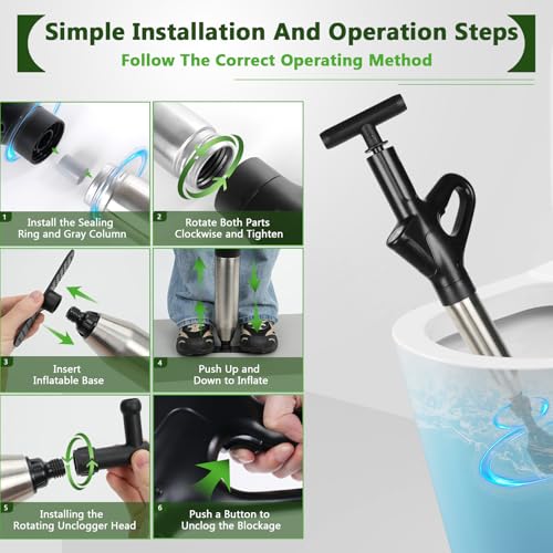 Image of Toilet Plunger, High Pressure Clog Remover, Air Drain Unclogger Blaster with Visual Barometer and Waterproof Storage Bag, Heavy Duty Plungers for Toilets Bathroom, Floor, Kitchen, Plumbing Clogs-Black