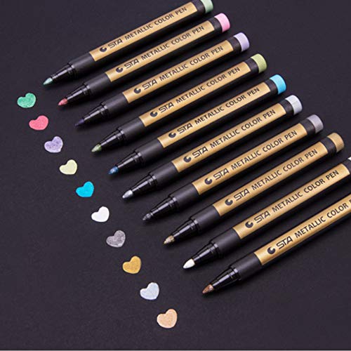 Erlliyeu Metallic Marker Pens, 10 Farben Metallic Stifte Marker Paint Pen Schnelltrocknend für Felsmalerei, Leinwand, Fotoalbum, Heimwerken, Schulprojekt, Glas, Keramik, Holz, Metal Cover