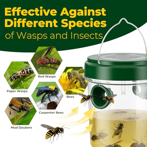 Image of 4 Packs Wasp Traps Outdoor Hanging, 2026 New Upgrade Wasp & Hornet Trap Yellow Jacket Catcher with LED Light, Solar Powered Carpenter Bee Traps for Outside Garden, Patio, Backyard, Camping