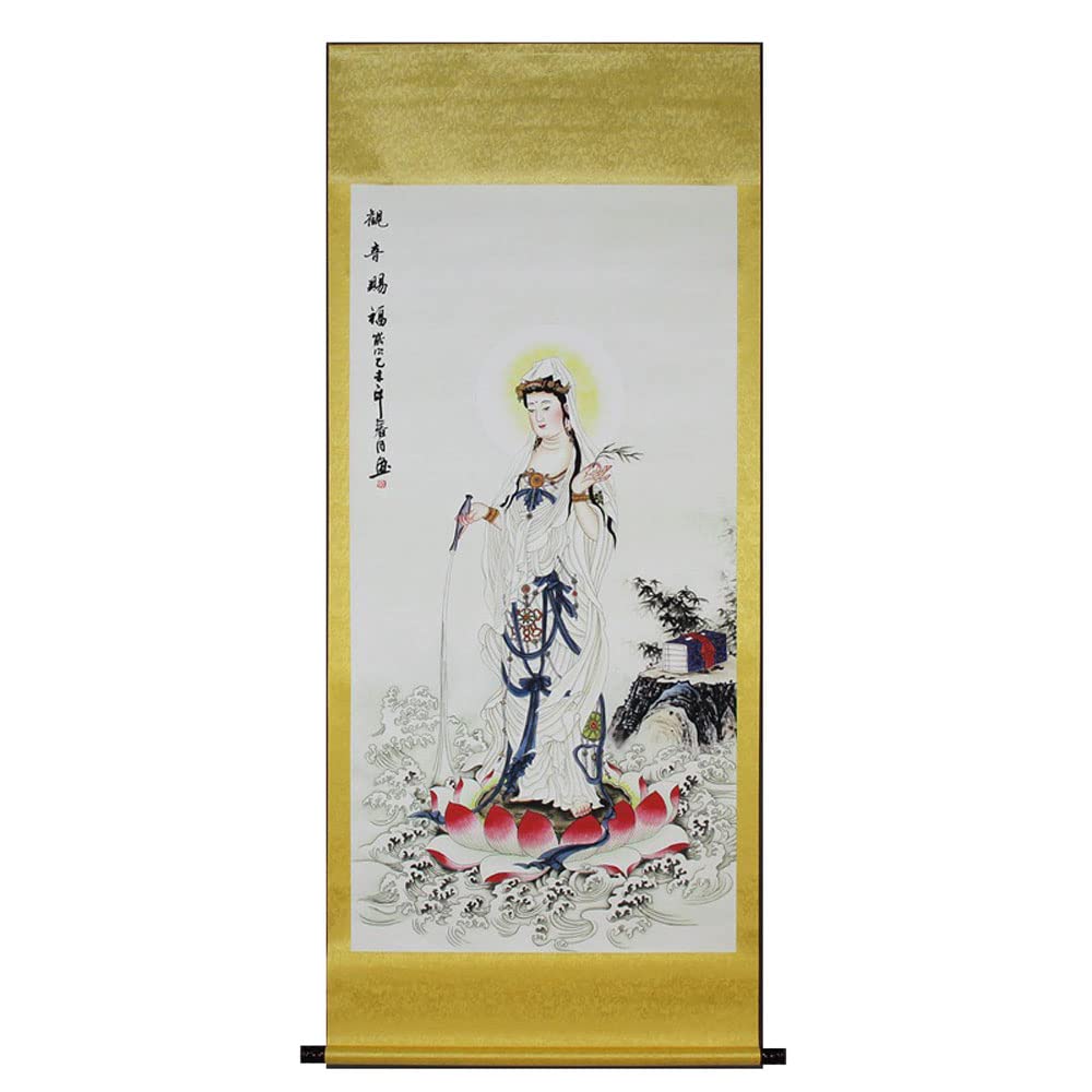 Amazon｜掛け軸／掛軸 観音菩薩 観音像掛け軸 観音 絵心の材質:画用紙