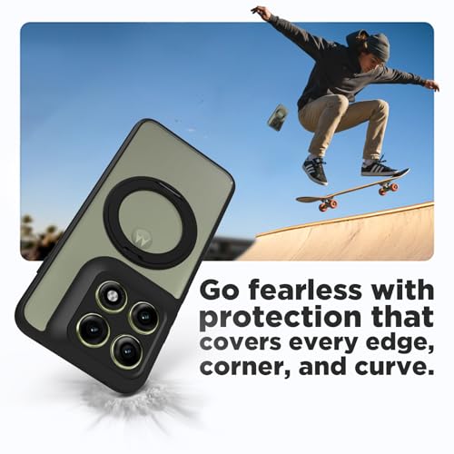 Image of RIGGEAR Shockproof Sleek Hybrid Armor 360 Rotating Magnetic Ring Stand Back Cover Case Compatible with MagSafe Accessories for Motorola Moto Edge 70 Pro /Edge 70 Pro Plus (Clear PC + Black TPU Bumper)