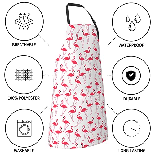 Vucemi Pink Flamingo Pattern Printed Apron Waterproof Adjustable Bib Apron Cooking With Pocket Durable Aprons For Kitchen Gardening #TOP6