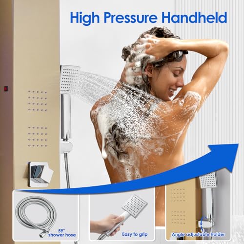 Image of ROVOGO Gold Shower Panel Tower System W /Led Lights & 5 Shower Modes, 46.5 inch