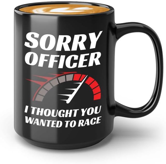 Taza de café Racer de 15 onzas, color negro, con texto en inglés "Wanted To Racer" - Fuel Speed Racer Car Guys Circuit Automotriz Racing Boy Regalos