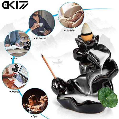 Dk177 Waterfall Incense Holder Backflow Cone Ceramic Burner Handcrafted Porcelain Censer Incense Stick Stand With 20 Free Cones thumb #4