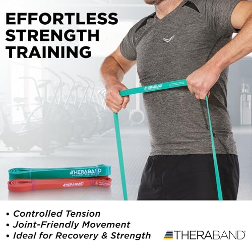 Image of THERABAND High Resistance Band Set of 2, Light and Medium Elastic Super Bands for Full Body Workouts, Physical Therapy, Strength Training, Durable 41 inch Loop Exercise Bands, 15-25 lbs Resistance