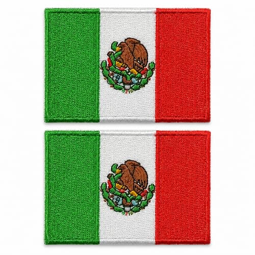 Mexico Patch 2-Pack - Mexican Flag Patch - Hook and Loop Patches for Backpacks Gift DIY Applique Accessories Trucker Hats Jackets Clothes Size 3x2 Inches
