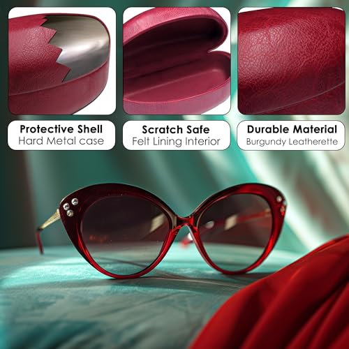 Image of Large Curved Sunglasses Case - Women Hard Shell Glasses Holder - XL Large Eyeglass Case with Pouch &Cloth