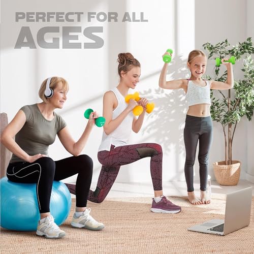 Image of Yes4All Neoprene Coated Dumbbell Hand Weight Sets of 2 - Multiple Weight Options with 15 Colors, Anti-roll, Anti-Slip, Hexagon Shape