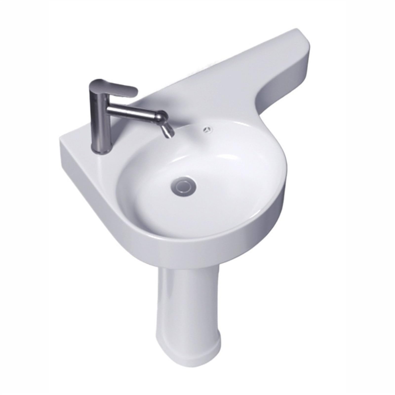 Zhaoj24-05 One Color Pedestal Sink Corner Bathroom Pedestal Sink For Small Spaces, Ceramic Floor Standing With Overflow And Faucet And Drain, White Basin With Countertop(Left)