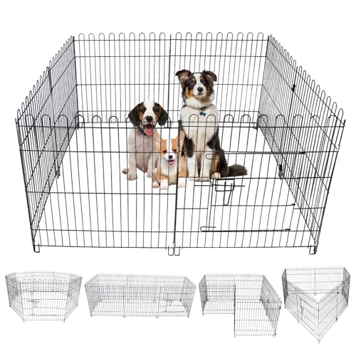 Image of Foldable Metal Dog Playpen, Portable Pet Pen Puppy Exercise Pens 8 Panels Small /Medium Dogs Fence for Yard Indoor&Outdoor RV Travel Camping with Doors for Cat Rabbit Hedgehog