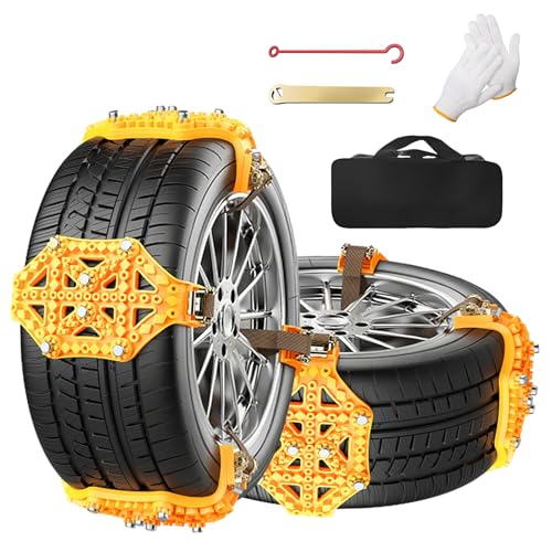8 Stück Universal Anfahrhilfe Schneeketten für Reifenbreite 165-275 mm, Anfahrhilfe Anti-Rutsch-Kette im Gelände bei Schnee, Verdickte Schwerlast Notfallzugketten für die Meisten PKW/SUV/LKW